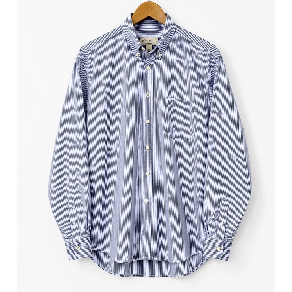 Eddie Bauer Blue White Striped Oxford Button Down Shirt Mens Large